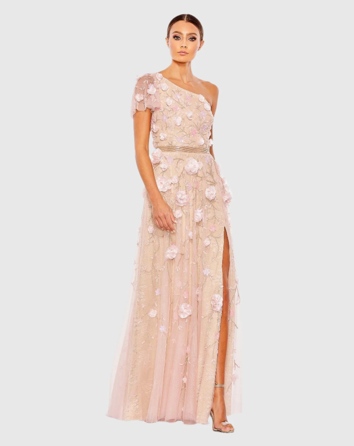 Mac Duggal, Asymmetric floral embroidered gown - Blush #9165