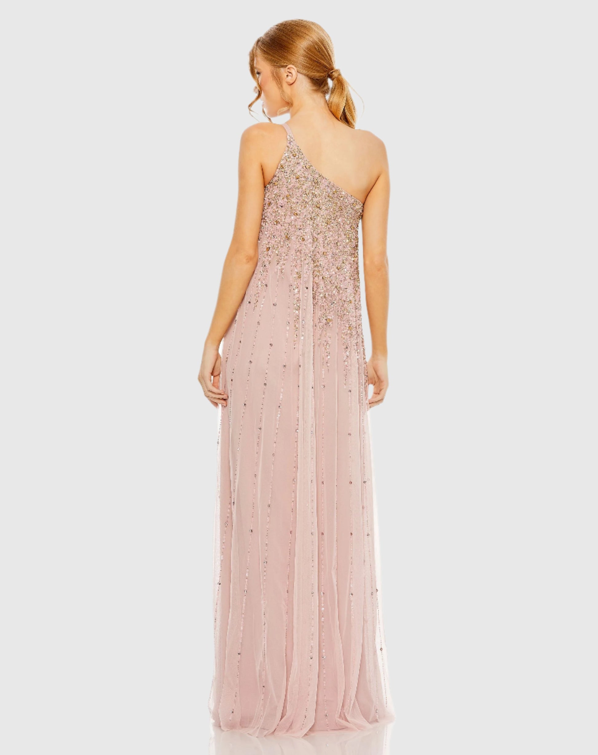 One Shoulder Embellished Trapeze Gown - Sage