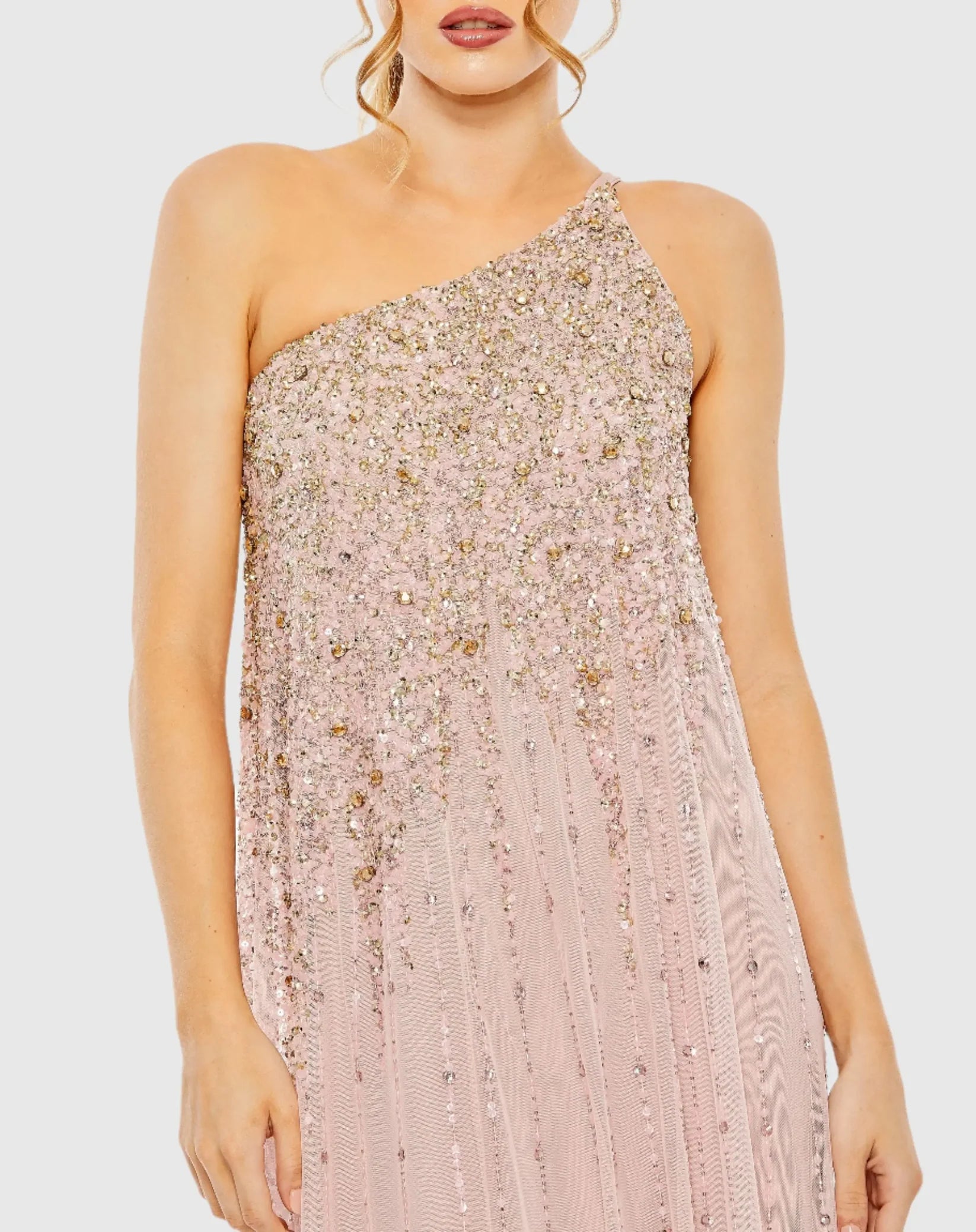 One Shoulder Embellished Trapeze Gown - Sage
