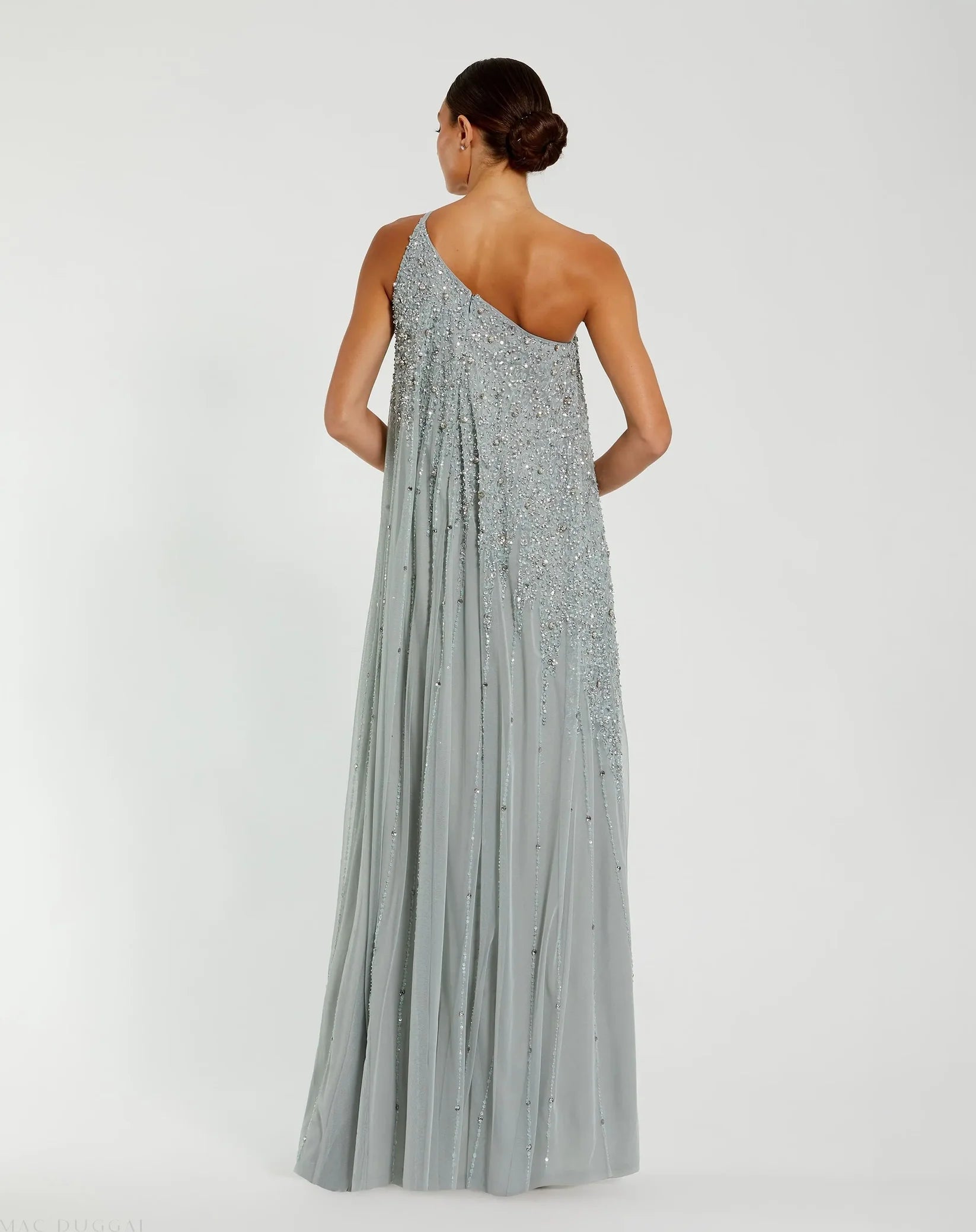One Shoulder Embellished Trapeze Gown - Sage