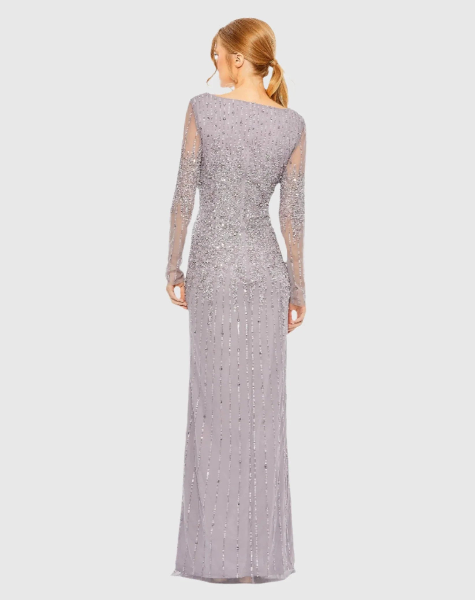 High Neck Sequin Embellished Gown - Purple