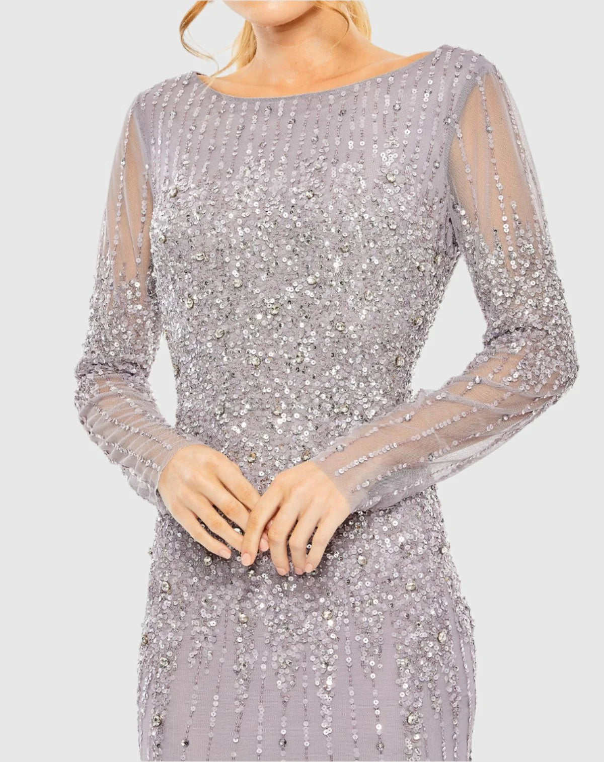 High Neck Sequin Embellished Gown - Purple