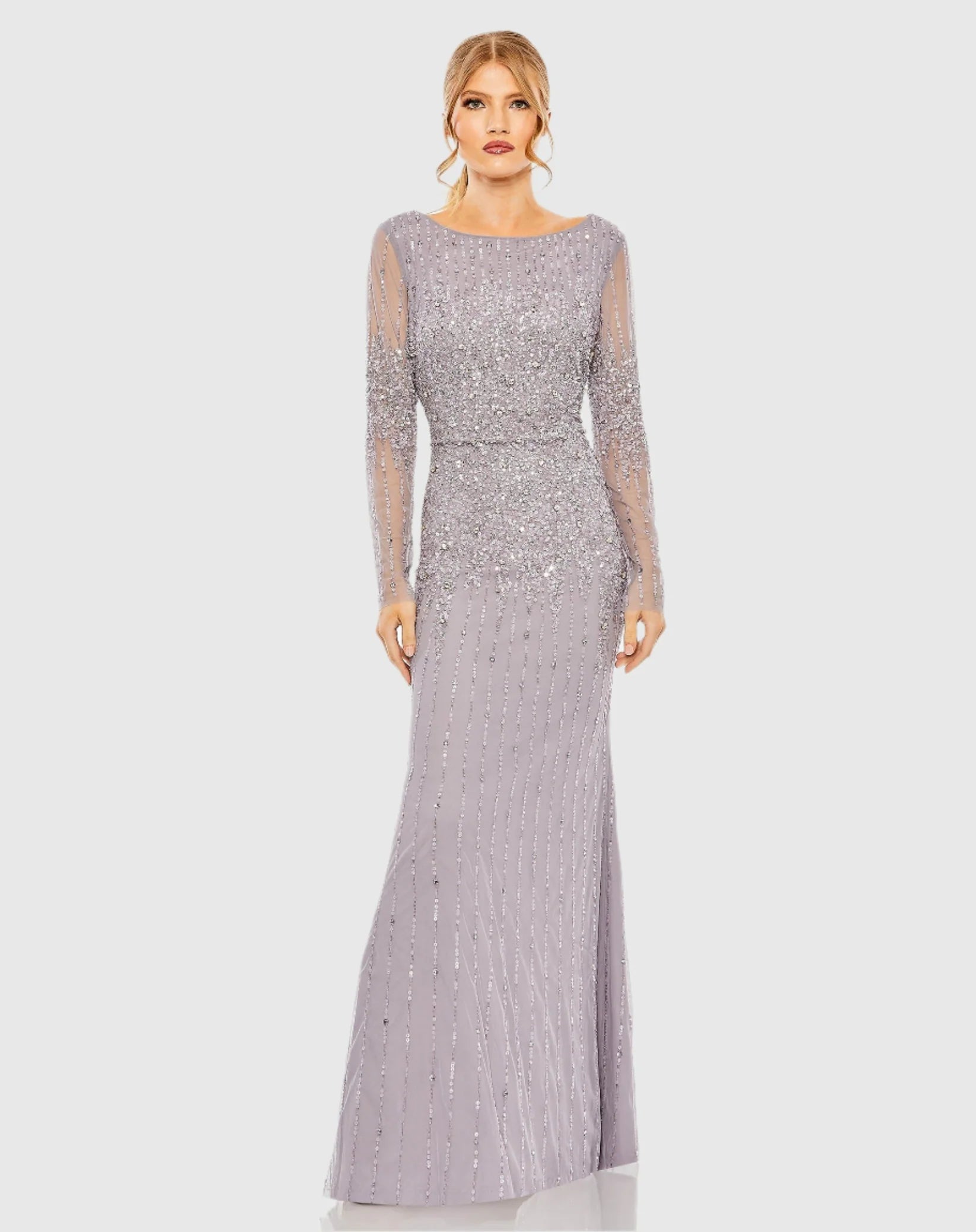 Mac Duggal High Neck Sequin Embellished Gown - Purple