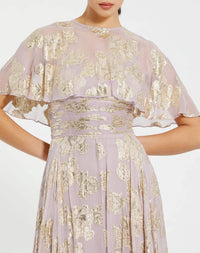Cape A Line Floral Chiffon Gown - Lilac