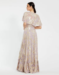 Cape A Line Floral Chiffon Gown - Lilac