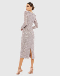 Puff Sleeve Modest Evening Dress - Mauve