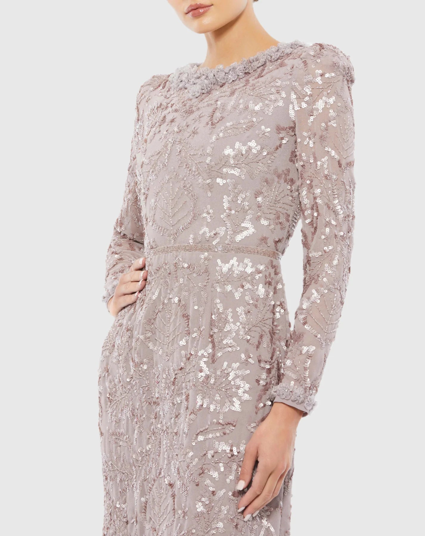 Puff Sleeve Modest Evening Dress - Mauve