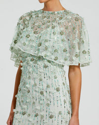 Embellished Cape Gown - Sage