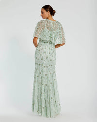 Embellished Cape Gown - Sage