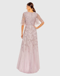 Sequined Butterfly Sleeve High Low Gown - Lilac