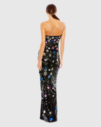 Floral sequin strapless column gown - Black