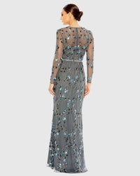 Floral Embellished Long Sleeve Gown - Charcoal