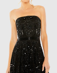 Strapless Embellished A Line Dress - Black