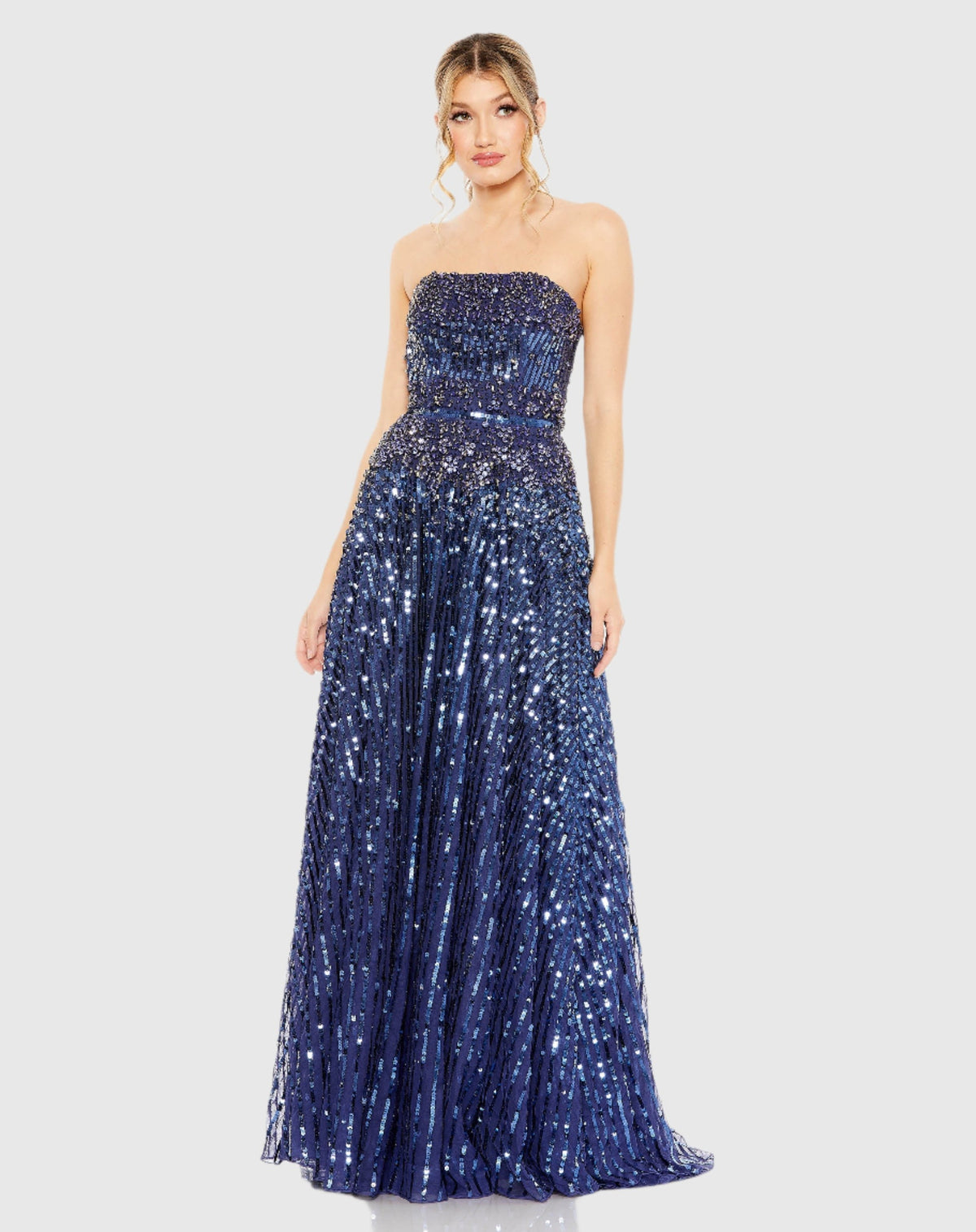 Mac Duggal #93915 Strapless Hand Embellished Beaded A Line Gown, Midnight