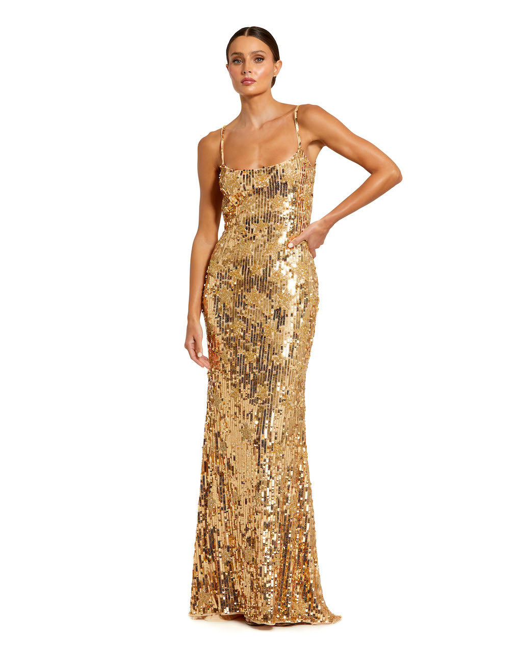 Spaghetti strap sequin embellished criss cross gown - Gold