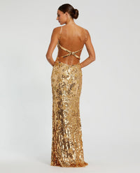Spaghetti strap sequin embellished criss cross gown - Gold