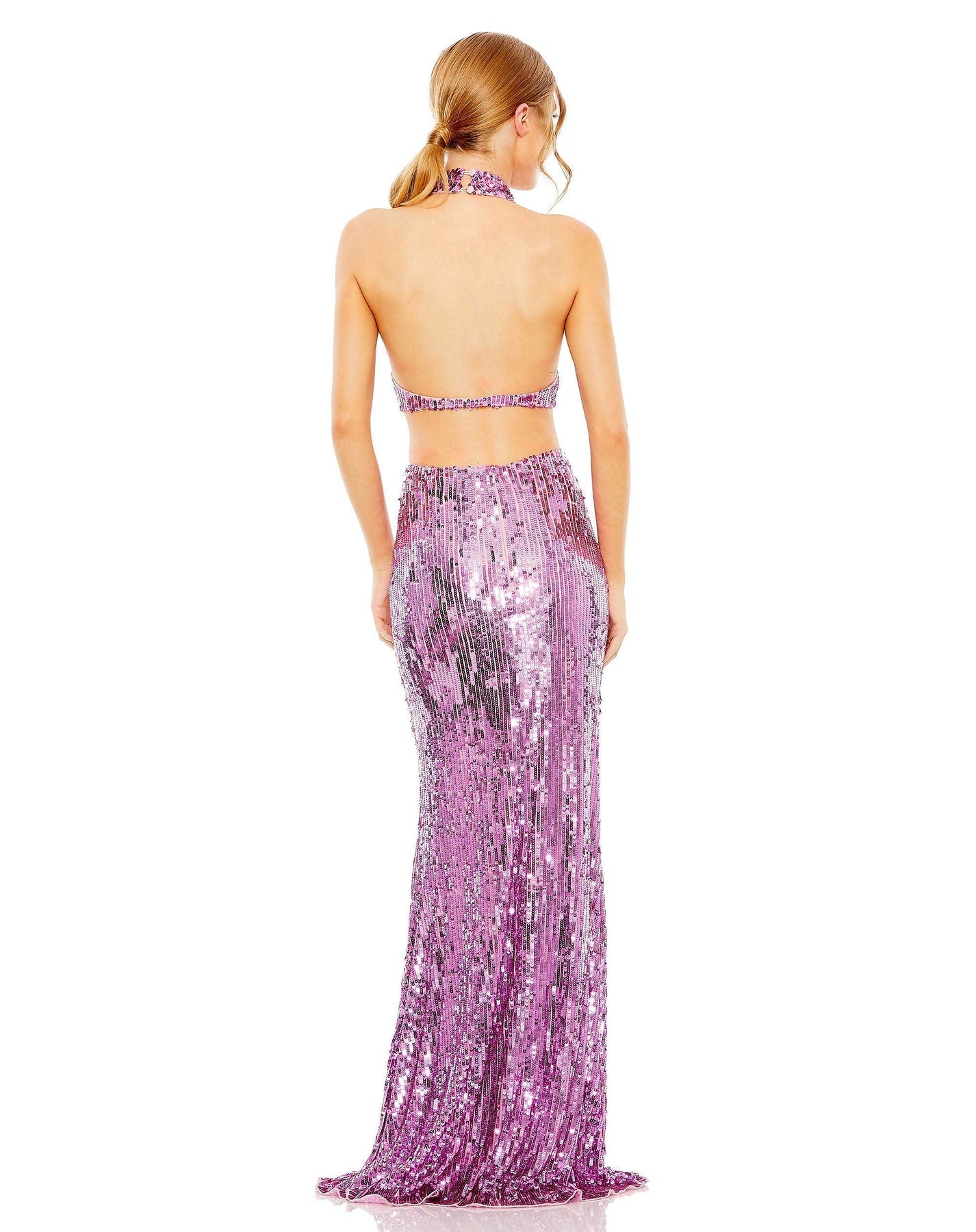 mac duggal OPEN BACK HIGH NECK SEQUIN GOWN orchid womens dresses back