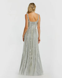 Scoop Neck A-Line Gown With Striped Beading - Powder Blue