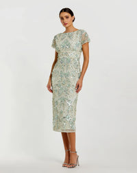 Embellished Cap Sleeve Cocktail Dress - Sage