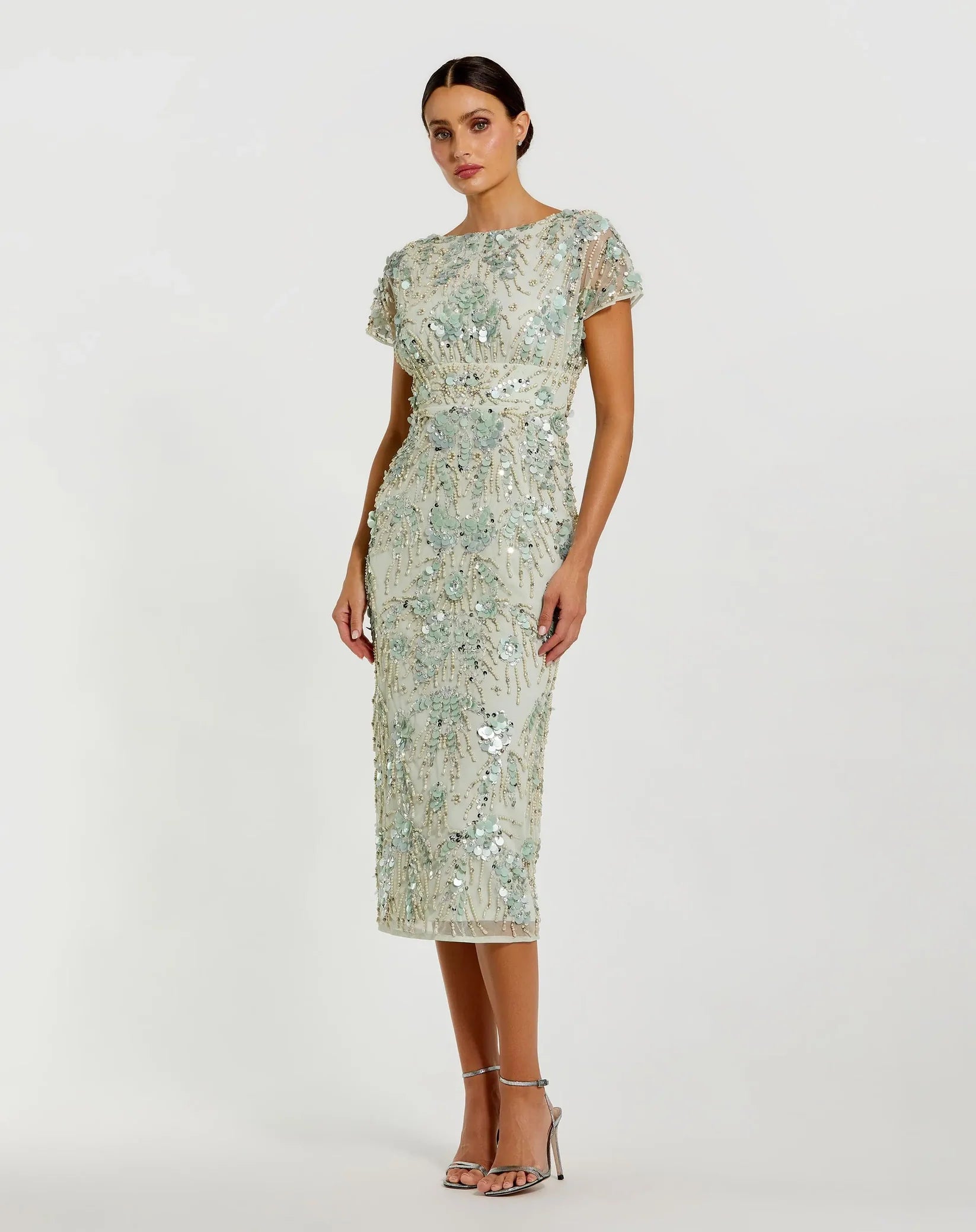 Embellished Cap Sleeve Cocktail Dress - Sage