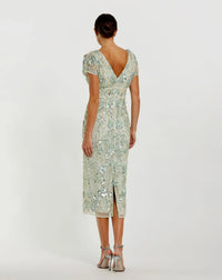 Embellished Cap Sleeve Cocktail Dress - Sage