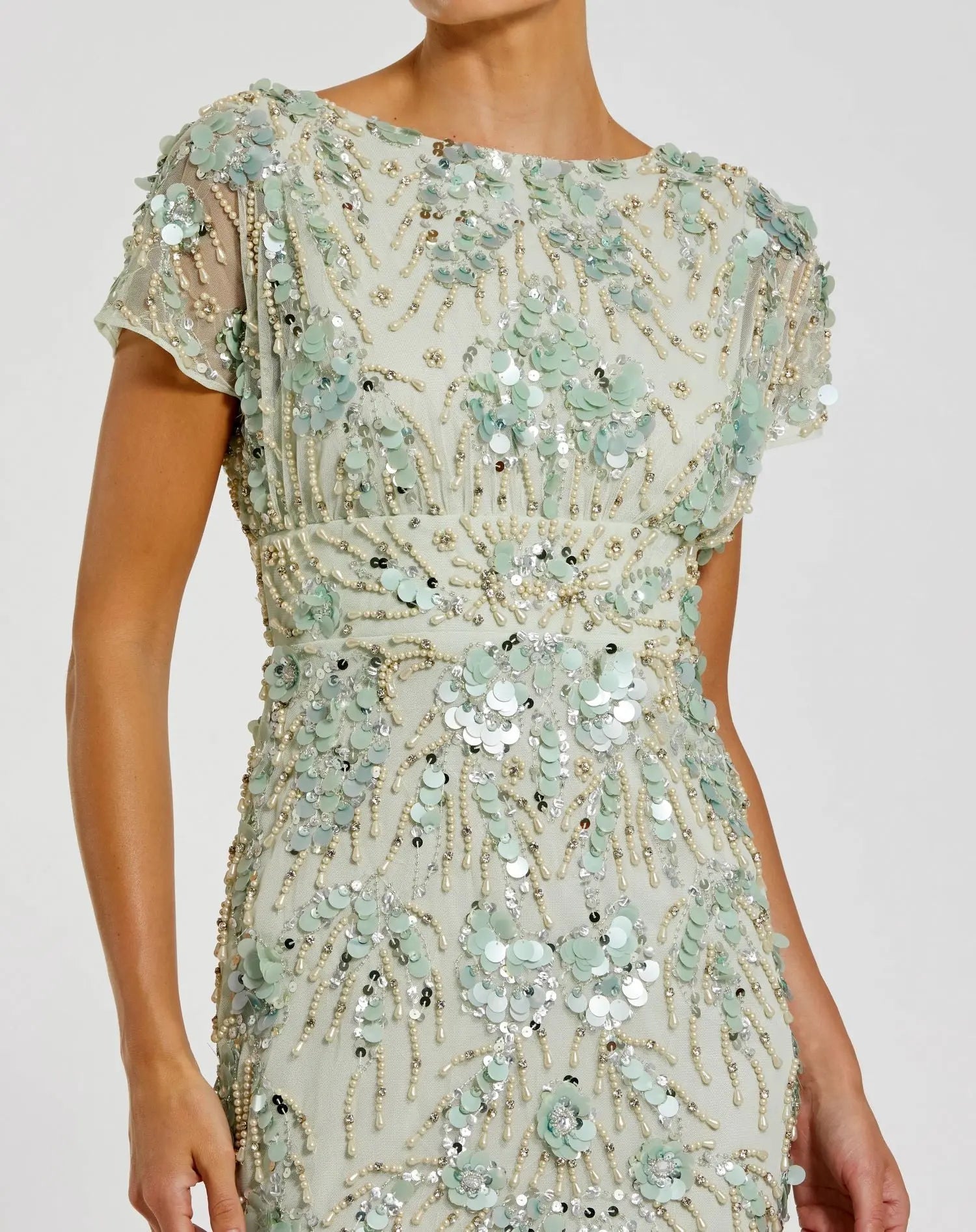 Embellished Cap Sleeve Cocktail Dress - Sage