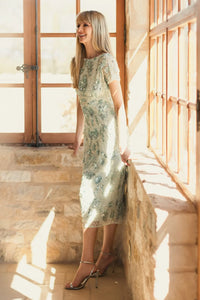 Embellished Cap Sleeve Cocktail Dress - Sage