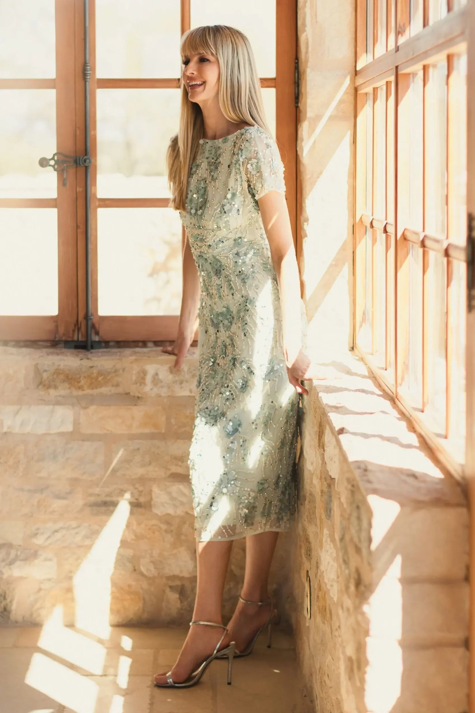 Embellished Cap Sleeve Cocktail Dress - Sage