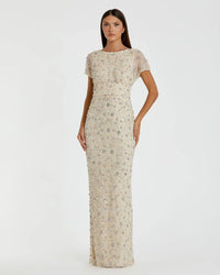Mac Duggal Floral Embellished Mesh Fitted Column Gown - Ivory  #94205