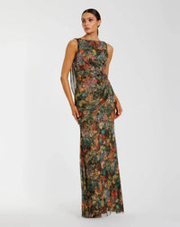 Mac Duggal Multicolor Floral Embellished Column Gown Charcoal Multi #94263