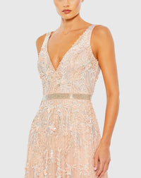 V neck plunge crystal embellished tulle princess gown - Blush