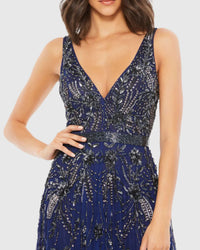 V neck plunge crystal embellished tulle princess gown - Blush