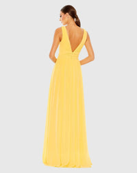 Chiffon Sleeveless Wrap Over A Line Gown - Lime