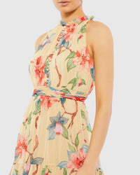 Floral Button High Neck Maxi Dress - Nude