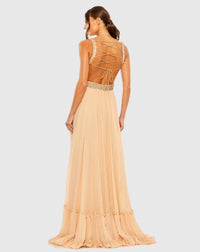 Lace Up Rhinestone Embellished Cut Out Gown - Gold