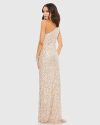 Sequin One Shoulder Gown With Slit - Nude