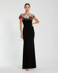 Mac Duggal Black Floral Embellished Jersey Column Gown #11817 Black
