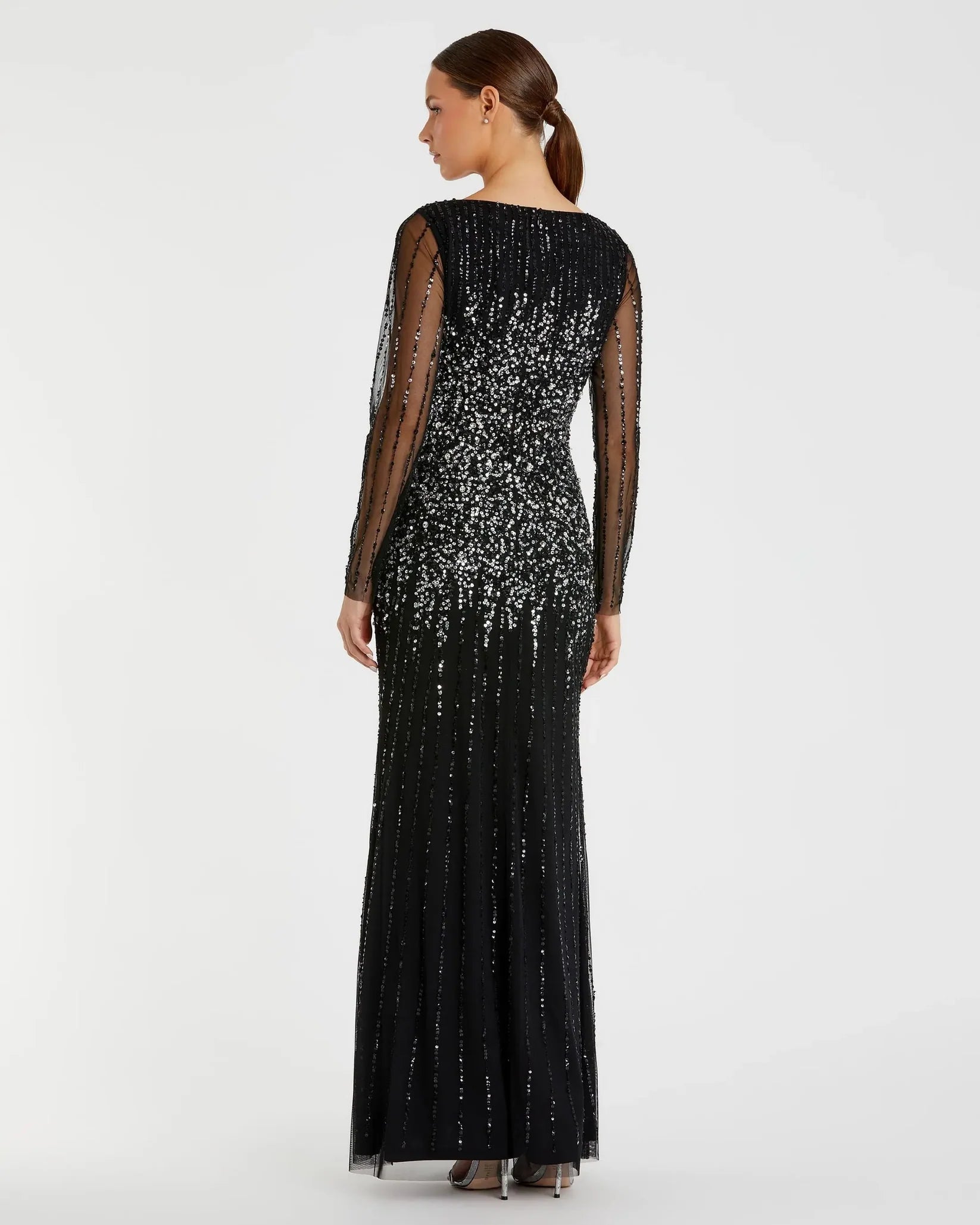 High Neck Sequin Embellished Gown - Purple