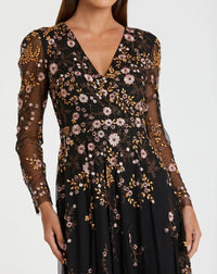 Floral Embroidered Cocktail Dress - Black