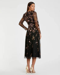 Floral Embroidered Cocktail Dress - Black