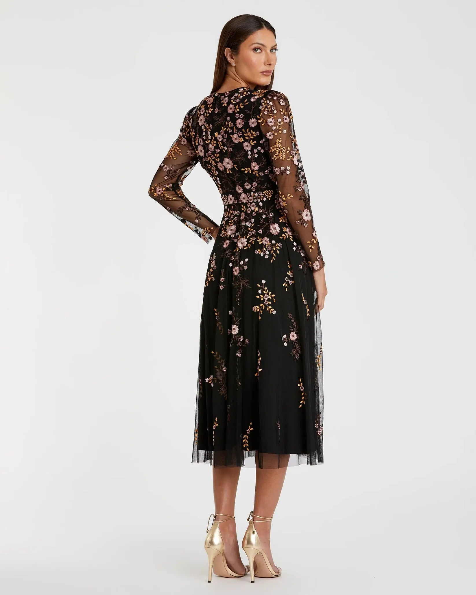 Floral Embroidered Cocktail Dress - Black