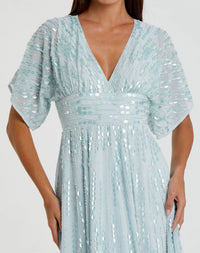 Embellished V Neck Evening Gown - Powder Blue