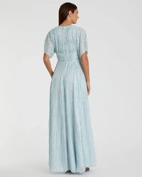 Embellished V Neck Evening Gown - Powder Blue