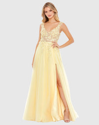 Mac Duggal Yellow Embellished Illusion Bustier A Line Gown #11201