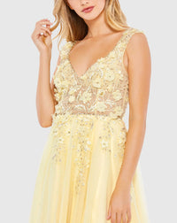 Embellished Illusion Bustier A Line Gown - Yellow
