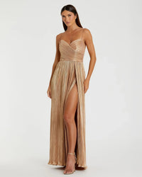 Mac Duggal Gold Metallic Ruched A Line Gown #26275