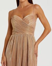 Metallic Ruched A Line Gown - Gold