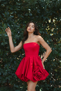 Strapless Mini Dress Rose detail - Red