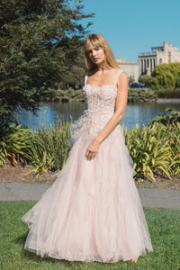 Bustier Tulle Ballgown With Ruffle Skirt - Porcelain