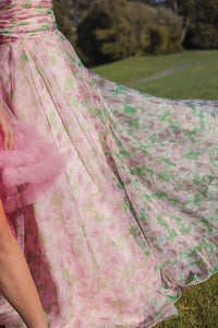 Strapless Chiffon Gown With Ruffle Detail - Pink